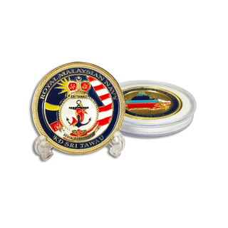 Groothandel Custom Royal Maleisian Navy Souvenir Challenge Coin met Acrylic Box